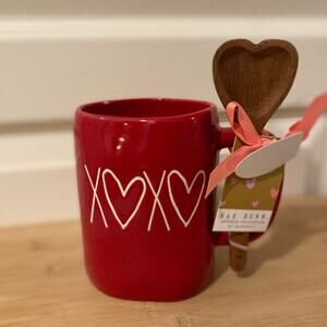 Rae Dunn XOXO Red Mug w/ Heart Stir Spoon